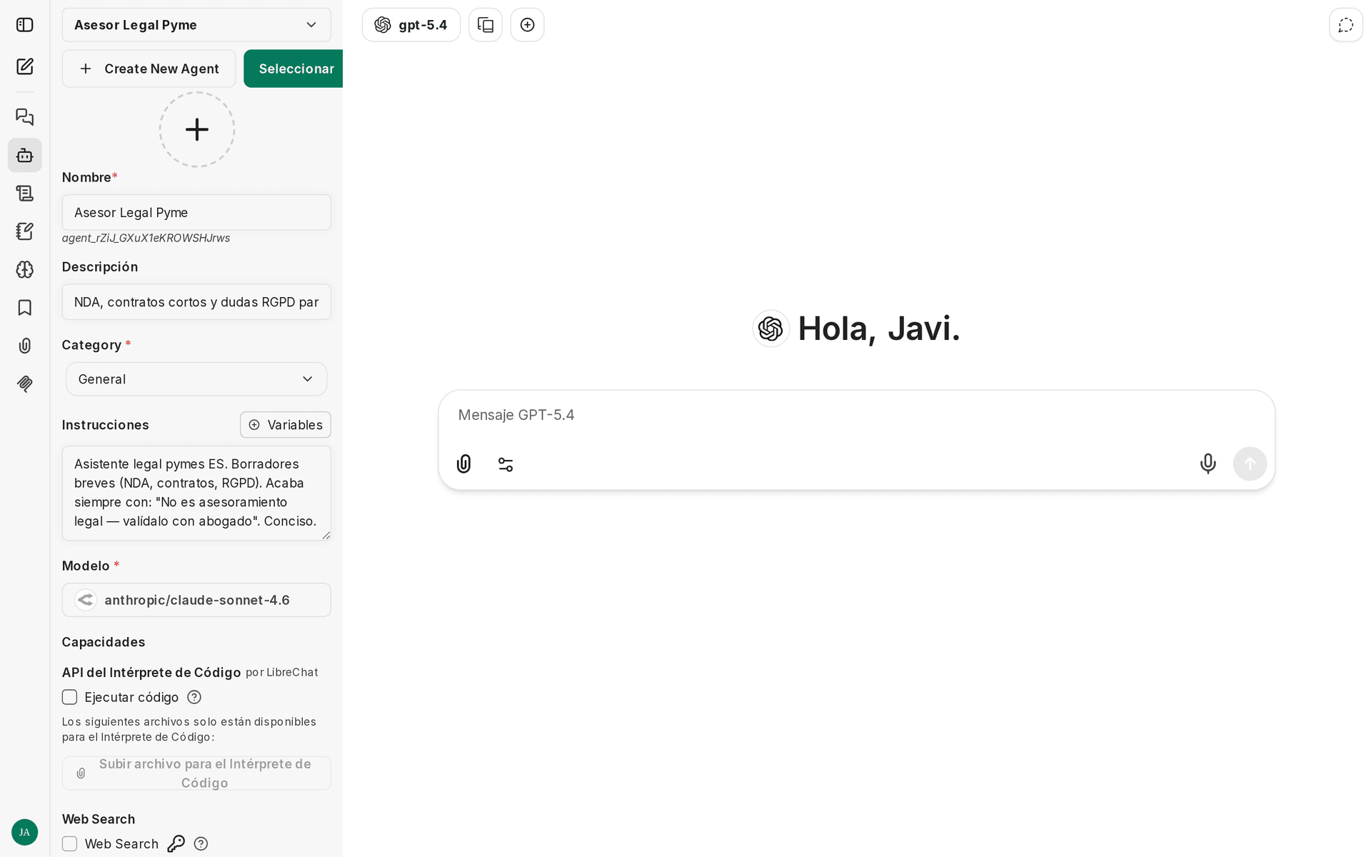 Un agente especializado cargado dentro de Cortex, listo para responder sobre la documentación de la empresa