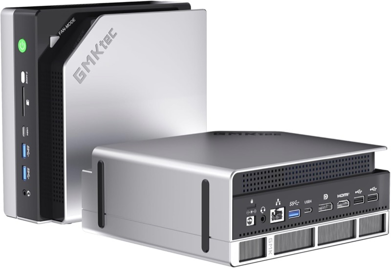 Sobremesa compacto GMKtec EVO-X2 con Ryzen AI MAX+ 395 y 64 GB de DDR5 unificada, capaz de ejecutar modelos de 70B parametros en local. Fuente: imagen de producto de Amazon.es