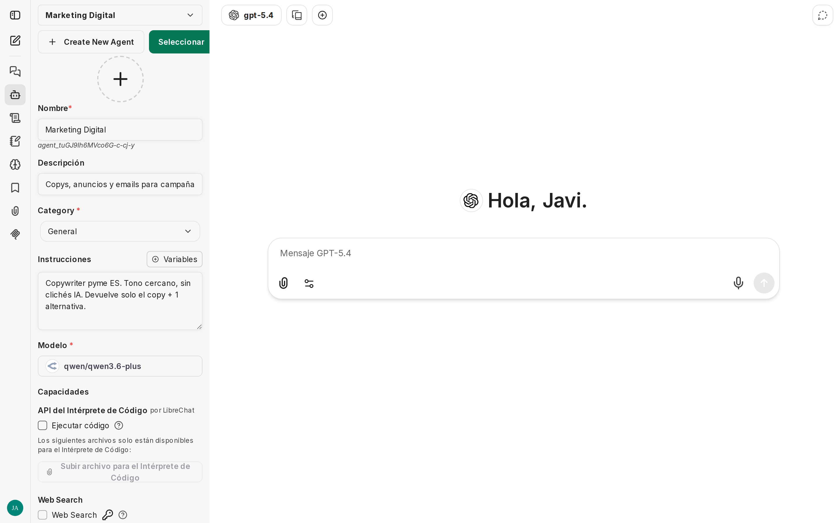 Agente Marketing con la voz de marca configurada
