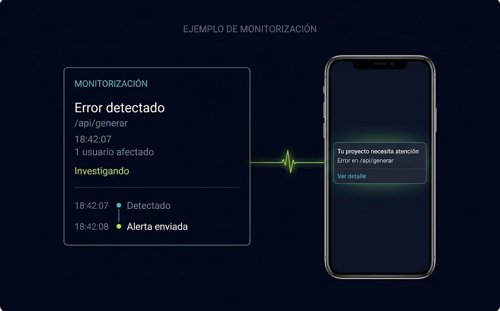 Aviso de error de monitorización llegando a un móvil